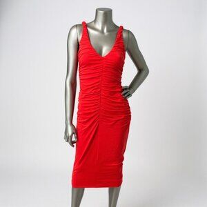 Susana Monaco Red Ruched Midi Dress
